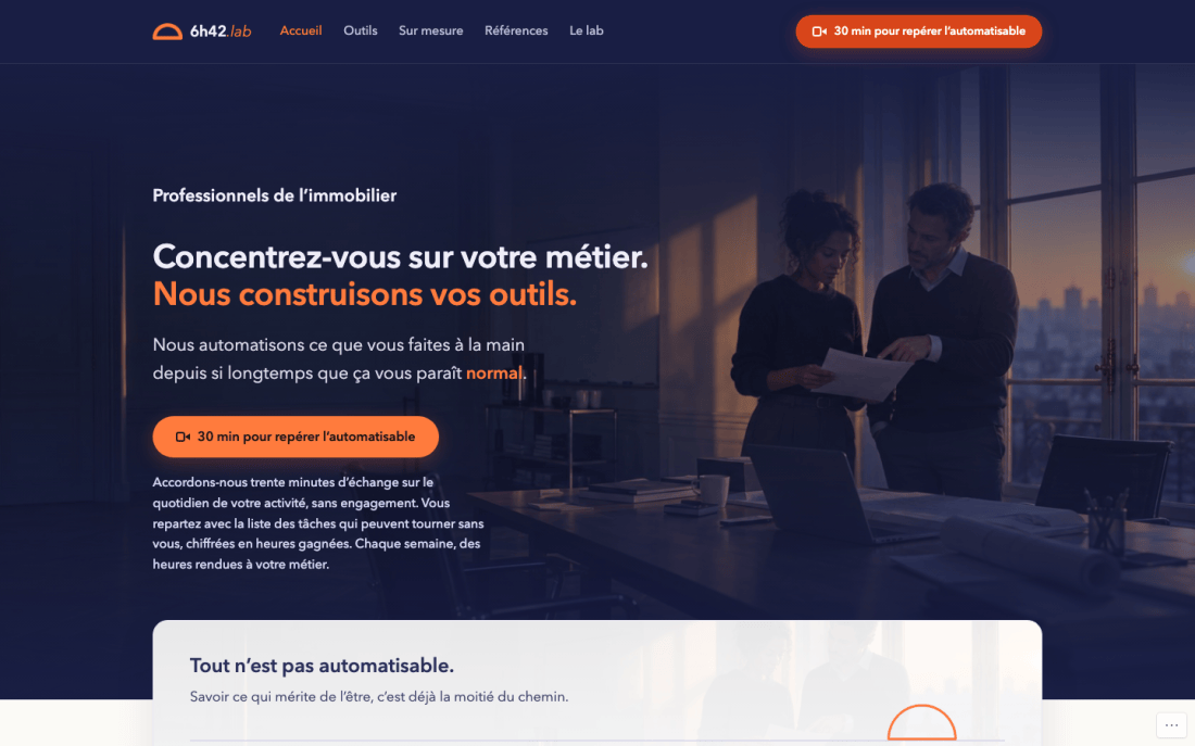 The 6h42lab.com home page as it appears on a computer
